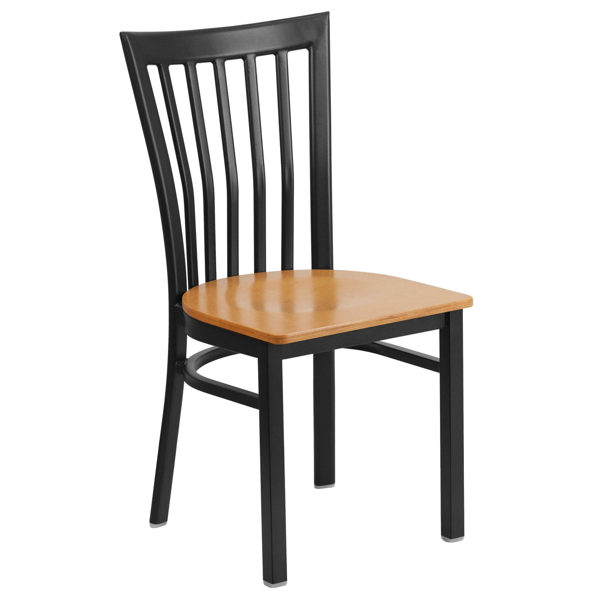 Natural Wood Seat/Black Metal Frame |#| Black School House Back Metal Restaurant Chair - Natural Wood Seat