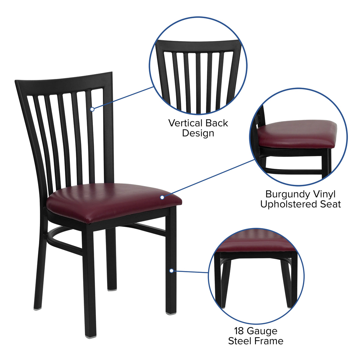 Burgundy Vinyl Seat/Black Metal Frame |#| Black School House Back Metal Restaurant Chair - Burgundy Vinyl Seat