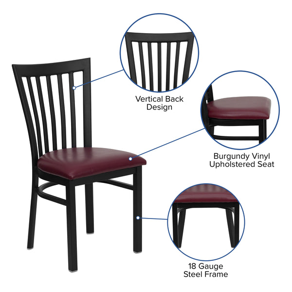 Burgundy Vinyl Seat/Black Metal Frame |#| Black School House Back Metal Restaurant Chair - Burgundy Vinyl Seat