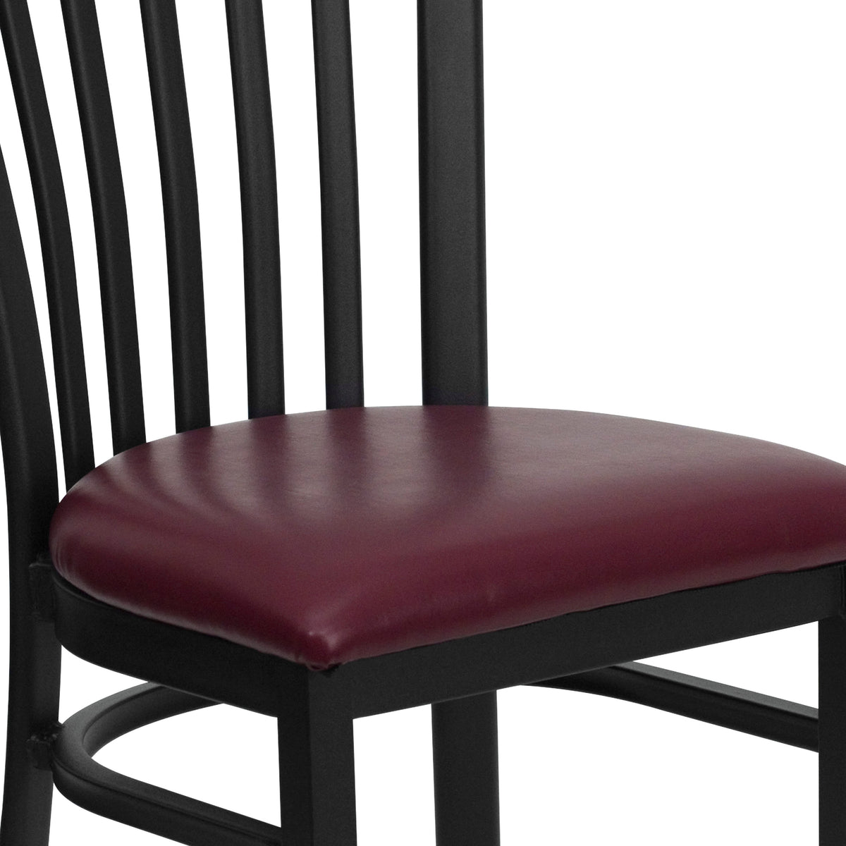 Burgundy Vinyl Seat/Black Metal Frame |#| Black School House Back Metal Restaurant Chair - Burgundy Vinyl Seat