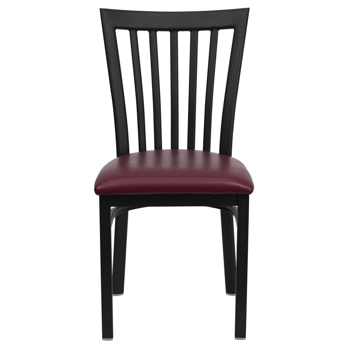 Burgundy Vinyl Seat/Black Metal Frame |#| Black School House Back Metal Restaurant Chair - Burgundy Vinyl Seat