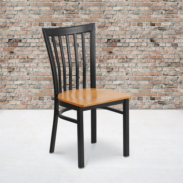 Natural Wood Seat/Black Metal Frame |#| Black School House Back Metal Restaurant Chair - Natural Wood Seat