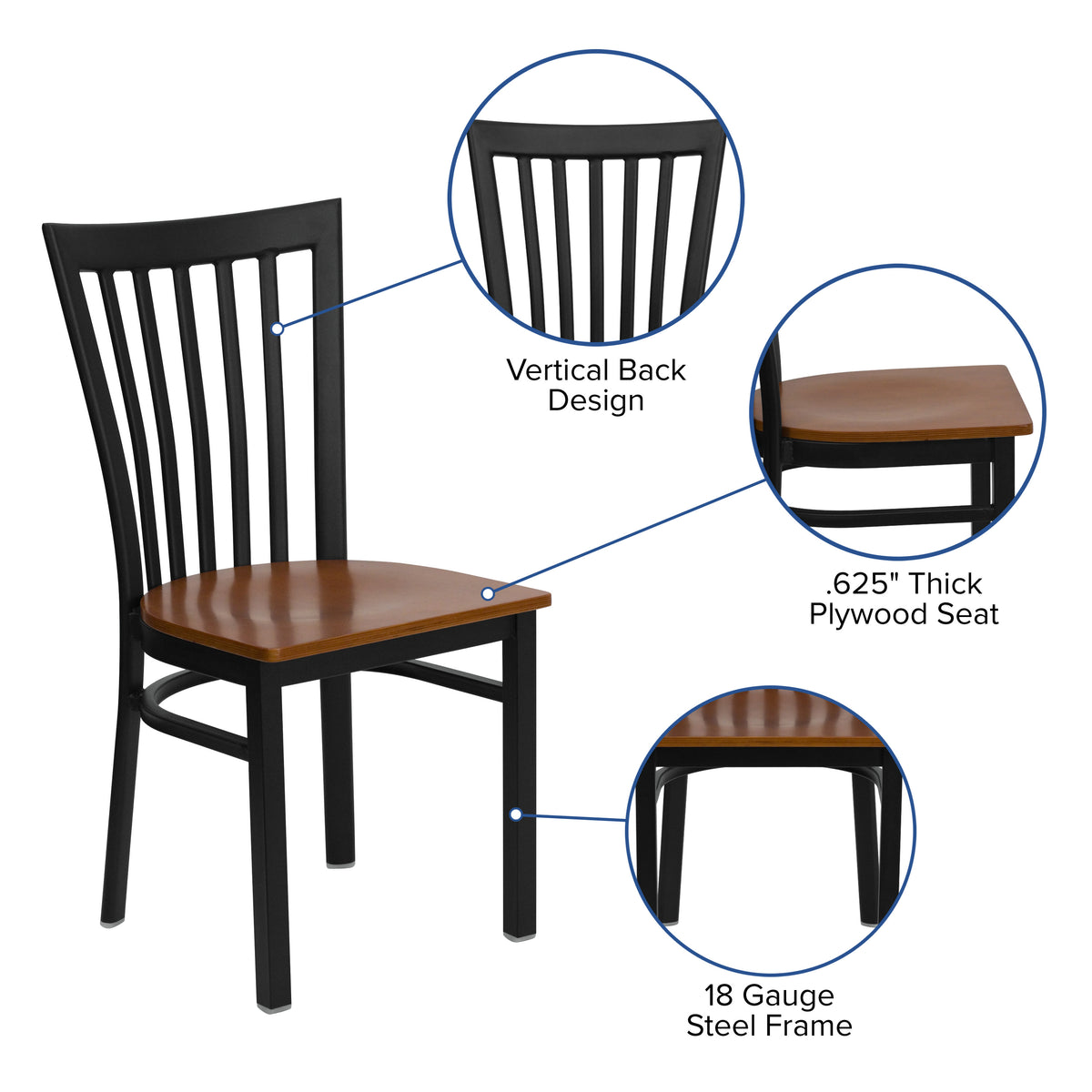 Cherry Wood Seat/Black Metal Frame |#| Black School House Back Metal Restaurant Chair - Cherry Wood Seat