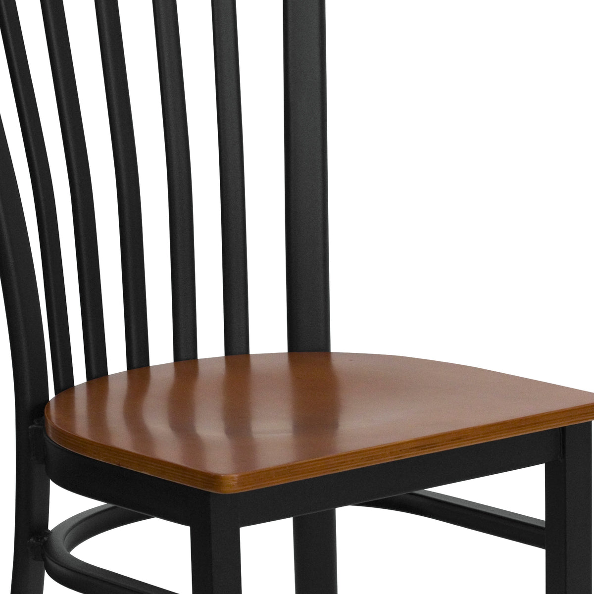 Cherry Wood Seat/Black Metal Frame |#| Black School House Back Metal Restaurant Chair - Cherry Wood Seat