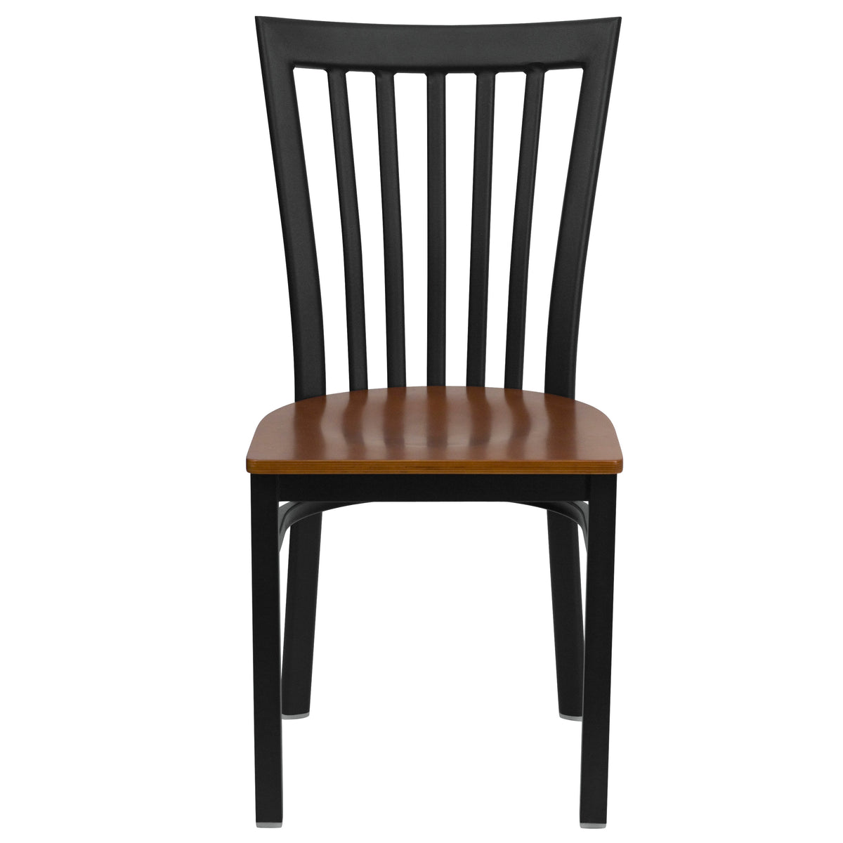 Cherry Wood Seat/Black Metal Frame |#| Black School House Back Metal Restaurant Chair - Cherry Wood Seat