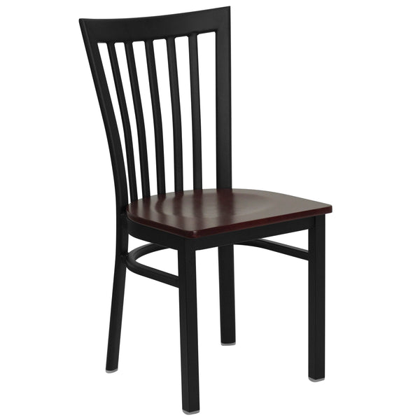 Mahogany Wood Seat/Black Metal Frame |#| Black School House Back Metal Restaurant Chair - Mahogany Wood Seat