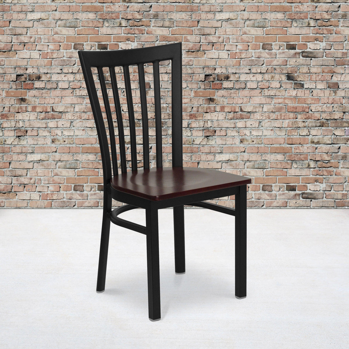 Mahogany Wood Seat/Black Metal Frame |#| Black School House Back Metal Restaurant Chair - Mahogany Wood Seat