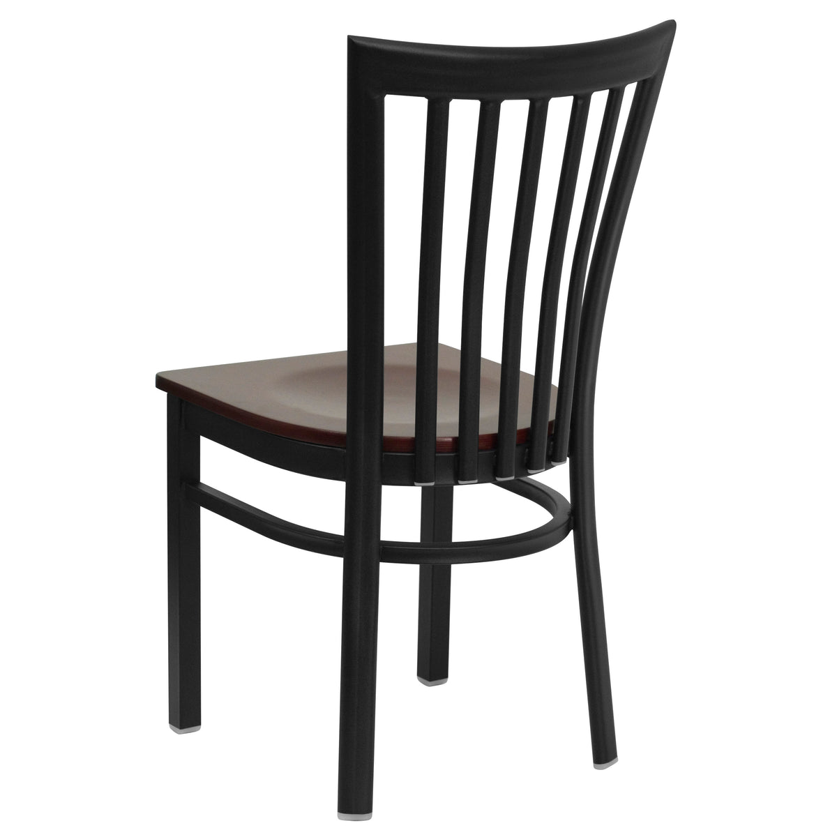 Mahogany Wood Seat/Black Metal Frame |#| Black School House Back Metal Restaurant Chair - Mahogany Wood Seat