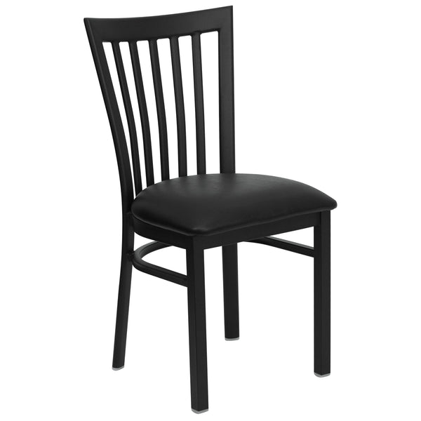 Black Vinyl Seat/Black Metal Frame |#| Black School House Back Metal Restaurant Chair - Black Vinyl Seat