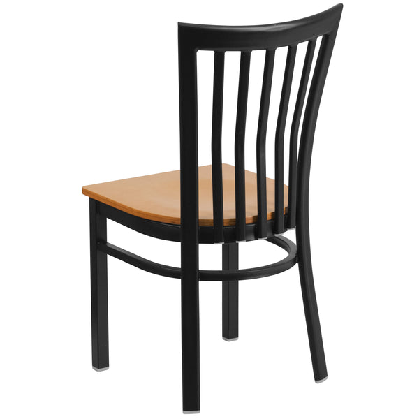 Natural Wood Seat/Black Metal Frame |#| Black School House Back Metal Restaurant Chair - Natural Wood Seat