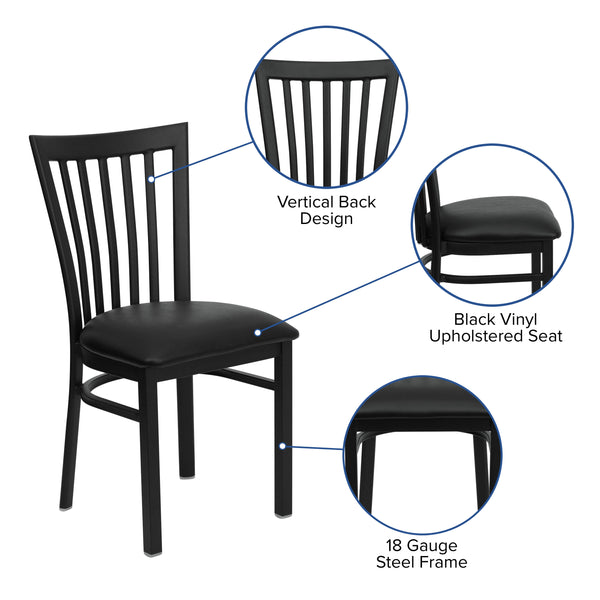 Black Vinyl Seat/Black Metal Frame |#| Black School House Back Metal Restaurant Chair - Black Vinyl Seat