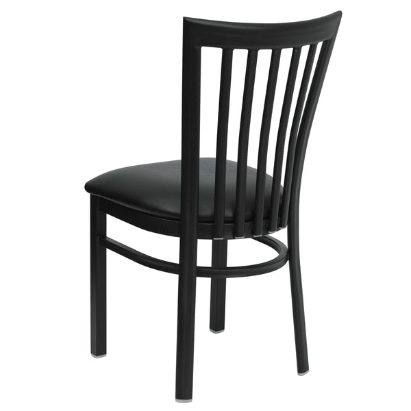 Black Vinyl Seat/Black Metal Frame |#| Black School House Back Metal Restaurant Chair - Black Vinyl Seat