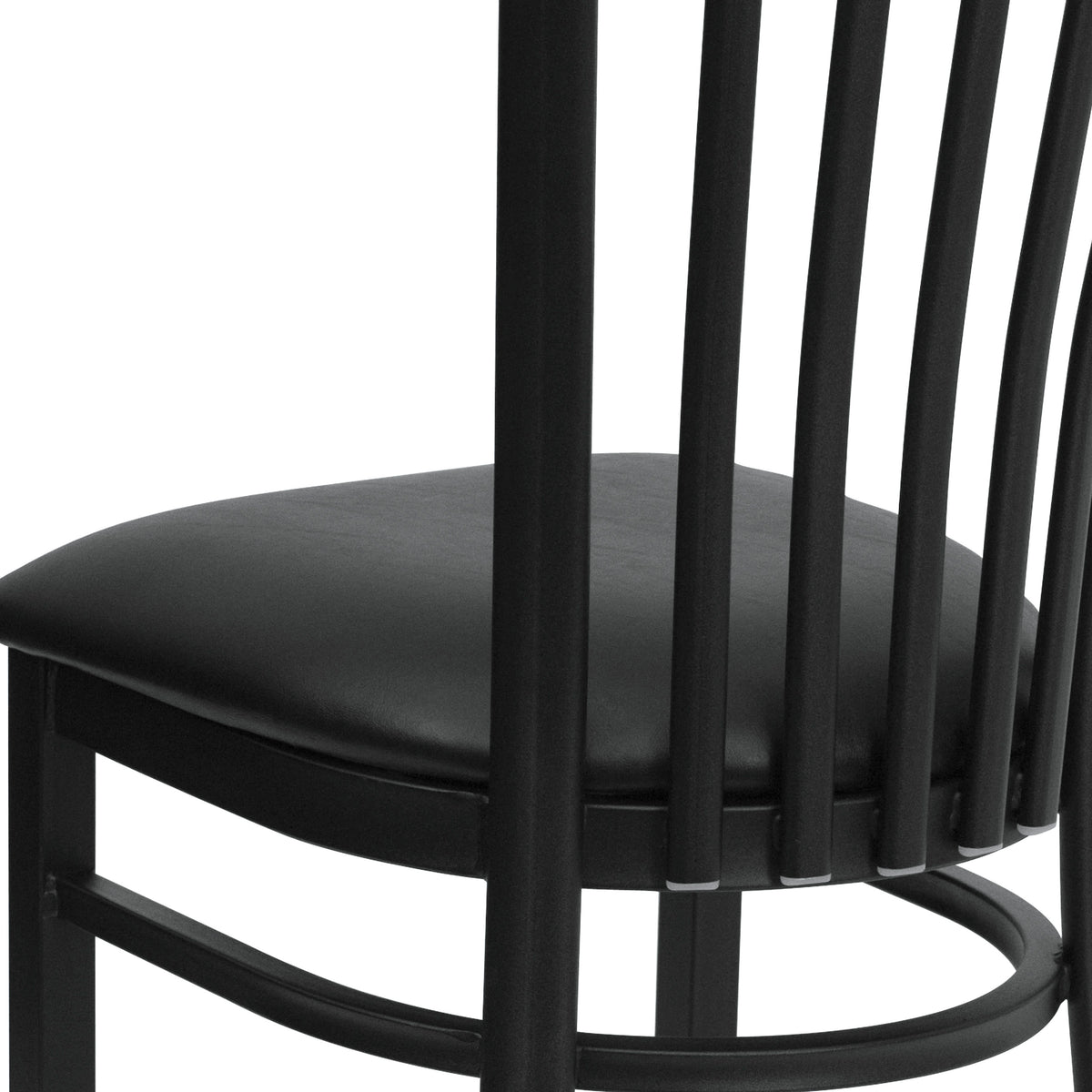 Black Vinyl Seat/Black Metal Frame |#| Black School House Back Metal Restaurant Chair - Black Vinyl Seat