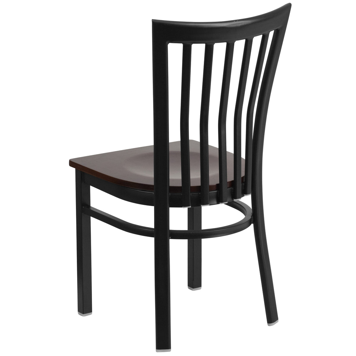 Walnut Wood Seat/Black Metal Frame |#| Black School House Back Metal Restaurant Chair - Walnut Wood Seat