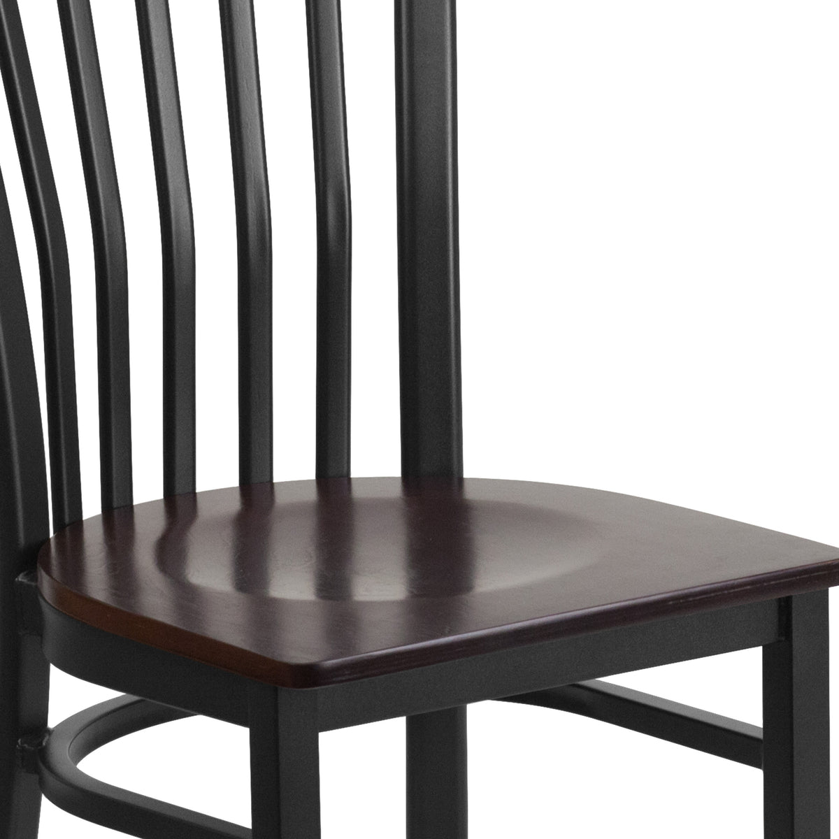 Walnut Wood Seat/Black Metal Frame |#| Black School House Back Metal Restaurant Chair - Walnut Wood Seat