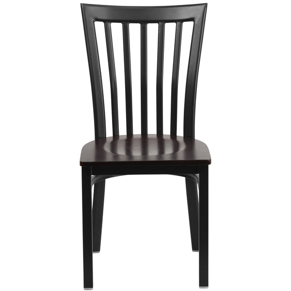 Walnut Wood Seat/Black Metal Frame |#| Black School House Back Metal Restaurant Chair - Walnut Wood Seat