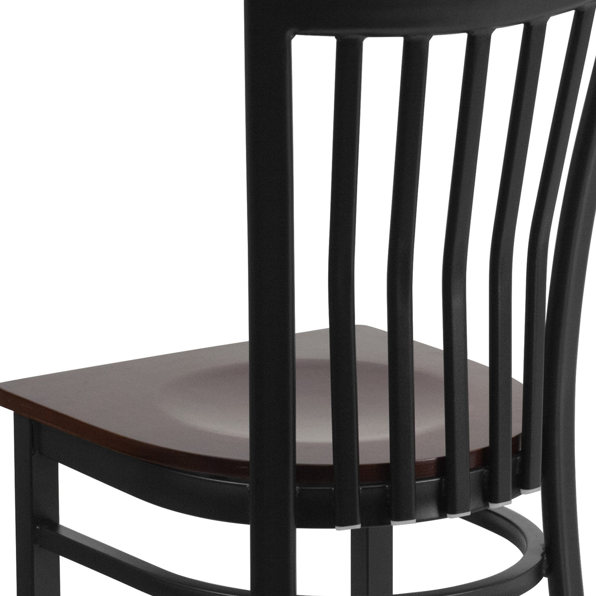 Walnut Wood Seat/Black Metal Frame |#| Black School House Back Metal Restaurant Chair - Walnut Wood Seat