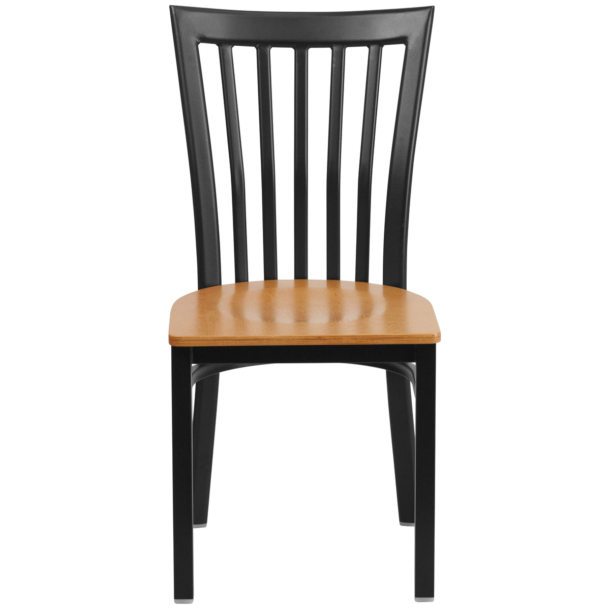 Natural Wood Seat/Black Metal Frame |#| Black School House Back Metal Restaurant Chair - Natural Wood Seat