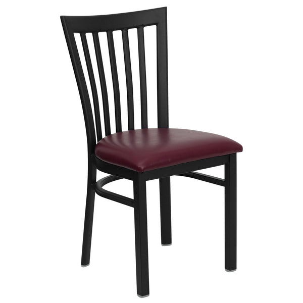 Burgundy Vinyl Seat/Black Metal Frame |#| Black School House Back Metal Restaurant Chair - Burgundy Vinyl Seat