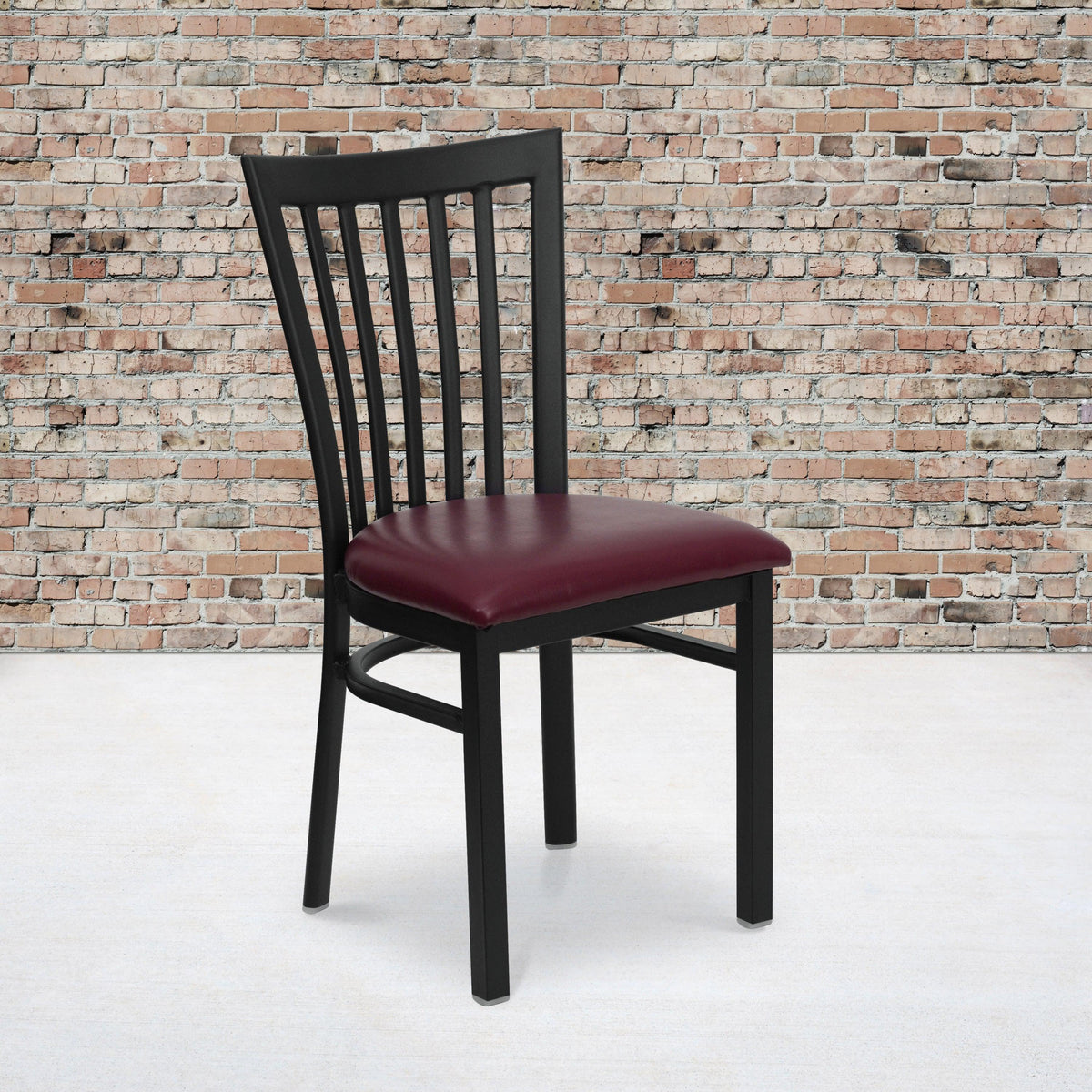 Burgundy Vinyl Seat/Black Metal Frame |#| Black School House Back Metal Restaurant Chair - Burgundy Vinyl Seat