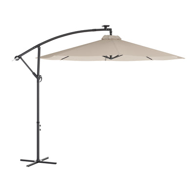 Sedona Commercial Grade 10ft Round Solar LED Cantilever Umbrella with Easy Lift and Tilt Function, Built in Cross Base