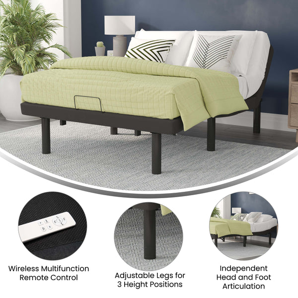 Full |#| Anti-skid Black Upholstered Adjustable Bed Base with Wireless Remote-Full