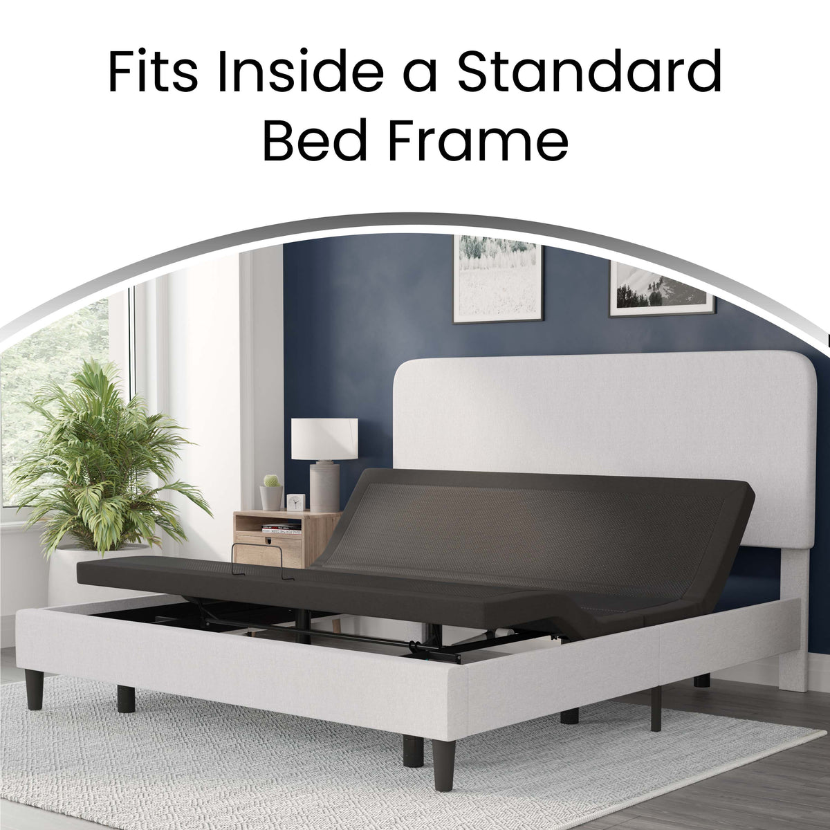 Full |#| Anti-skid Black Upholstered Adjustable Bed Base with Wireless Remote-Full