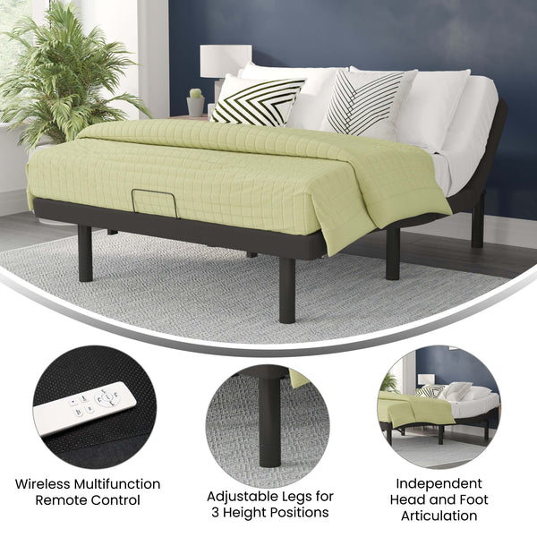 Queen |#| Anti-skid Black Upholstered Adjustable Bed Base with Wireless Remote-Queen