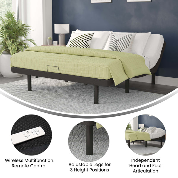 King |#| Anti-skid Black Upholstered Adjustable Bed Base with Wireless Remote-King