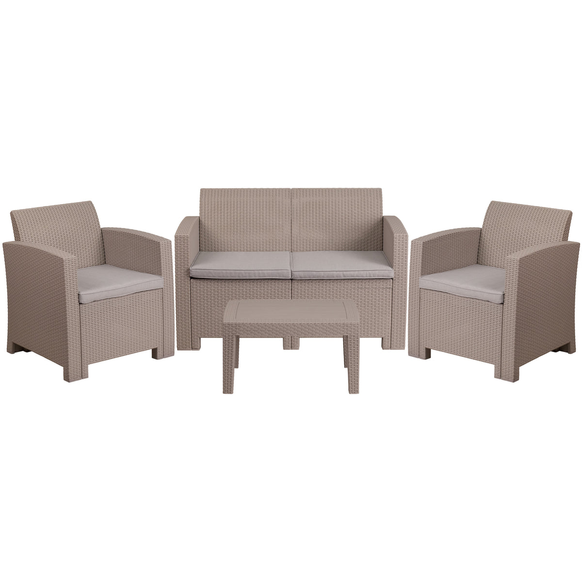 Light Gray |#| 4 Piece Outdoor Faux Rattan Chair, Loveseat and Table Set in Light Gray