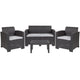 Dark Gray |#| 4 Piece Outdoor Faux Rattan Chair, Loveseat and Table Set in Dark Gray