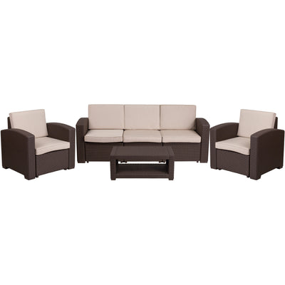 Seneca 4 Piece Outdoor Faux Rattan Chair, Sofa and Table Set