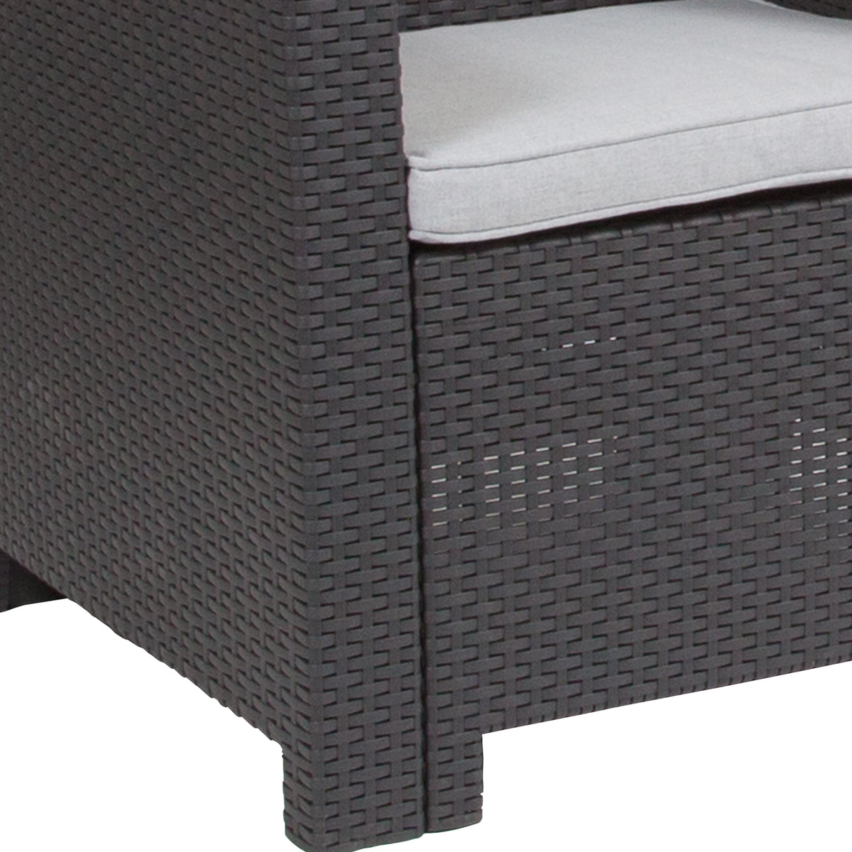 Dark Gray |#| Dark Gray Faux Rattan Chair with All-Weather Light Gray Cushion - Patio Chair