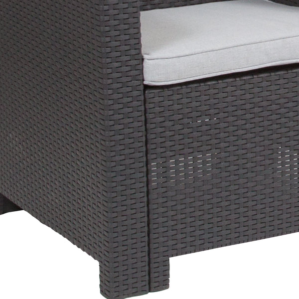 Dark Gray |#| Dark Gray Faux Rattan Chair with All-Weather Light Gray Cushion - Patio Chair