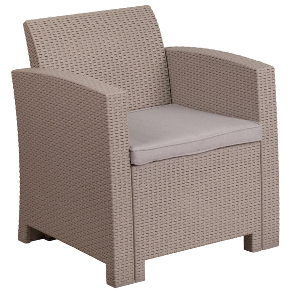 Light Gray |#| Light Gray Faux Rattan Chair with All-Weather Light Gray Cushion - Patio Chair
