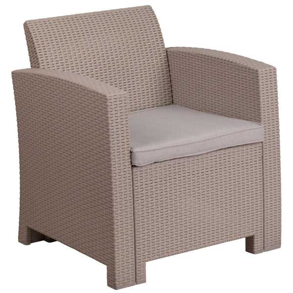 Light Gray |#| Light Gray Faux Rattan Chair with All-Weather Light Gray Cushion - Patio Chair