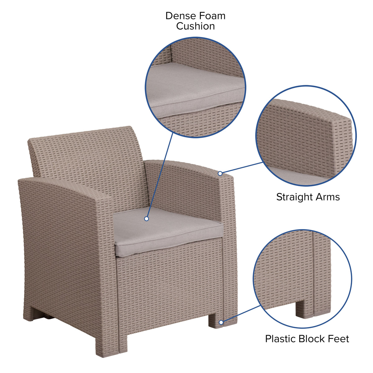 Light Gray |#| Light Gray Faux Rattan Chair with All-Weather Light Gray Cushion - Patio Chair