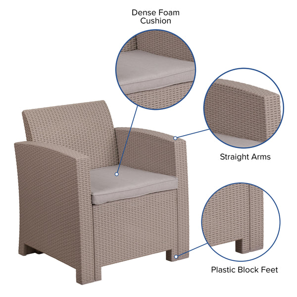 Light Gray |#| Light Gray Faux Rattan Chair with All-Weather Light Gray Cushion - Patio Chair