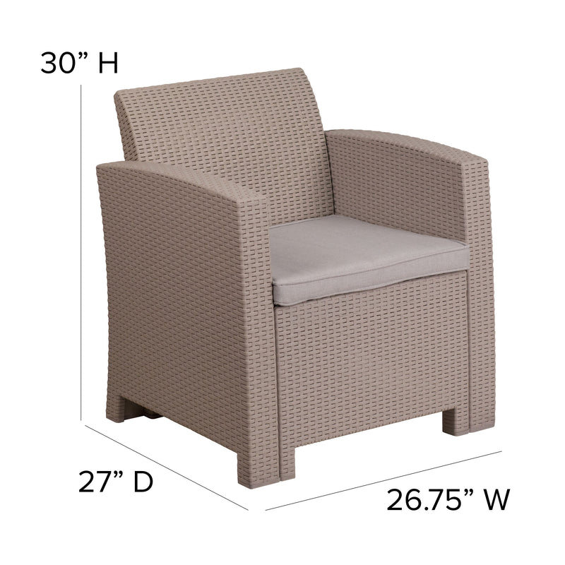 Light Gray |#| Light Gray Faux Rattan Chair with All-Weather Light Gray Cushion - Patio Chair