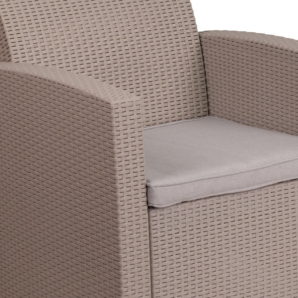 Light Gray |#| Light Gray Faux Rattan Chair with All-Weather Light Gray Cushion - Patio Chair