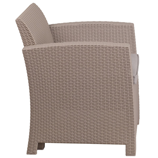 Light Gray |#| Light Gray Faux Rattan Chair with All-Weather Light Gray Cushion - Patio Chair