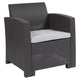 Dark Gray |#| Dark Gray Faux Rattan Chair with All-Weather Light Gray Cushion - Patio Chair