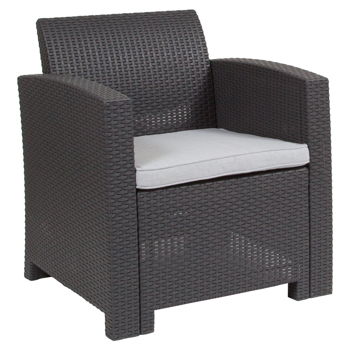 Dark Gray |#| Dark Gray Faux Rattan Chair with All-Weather Light Gray Cushion - Patio Chair