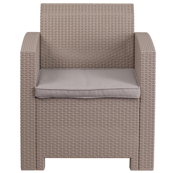 Light Gray |#| Light Gray Faux Rattan Chair with All-Weather Light Gray Cushion - Patio Chair