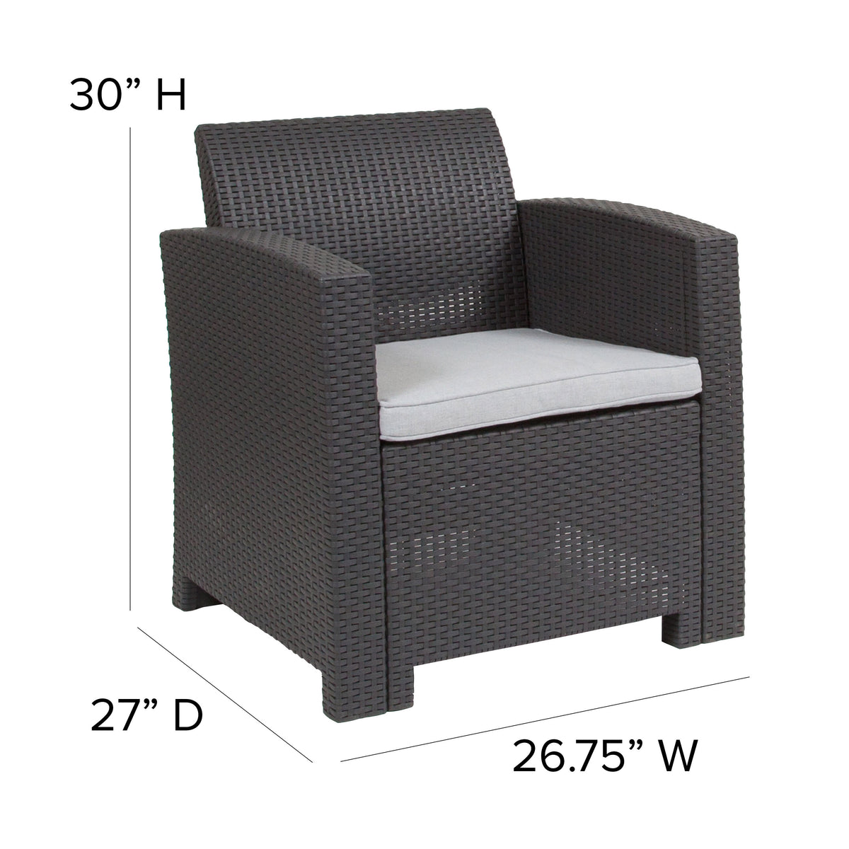 Dark Gray |#| Dark Gray Faux Rattan Chair with All-Weather Light Gray Cushion - Patio Chair
