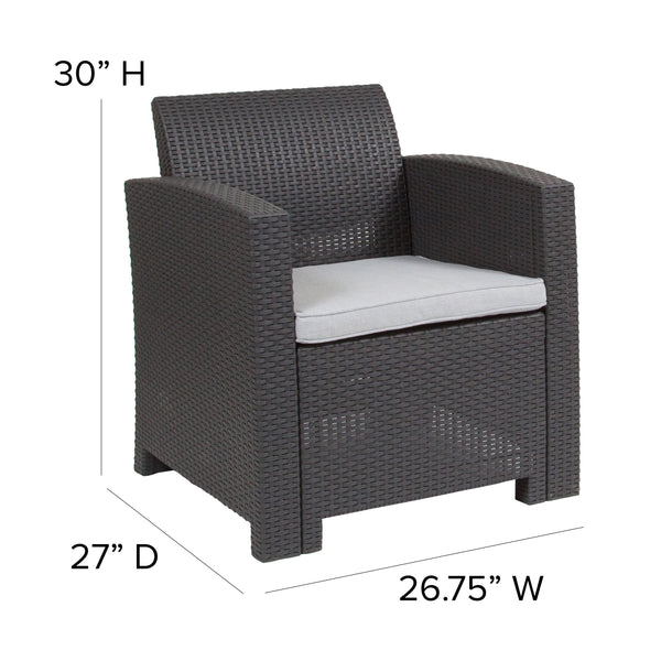 Dark Gray |#| Dark Gray Faux Rattan Chair with All-Weather Light Gray Cushion - Patio Chair