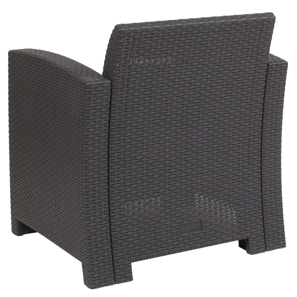 Dark Gray |#| Dark Gray Faux Rattan Chair with All-Weather Light Gray Cushion - Patio Chair