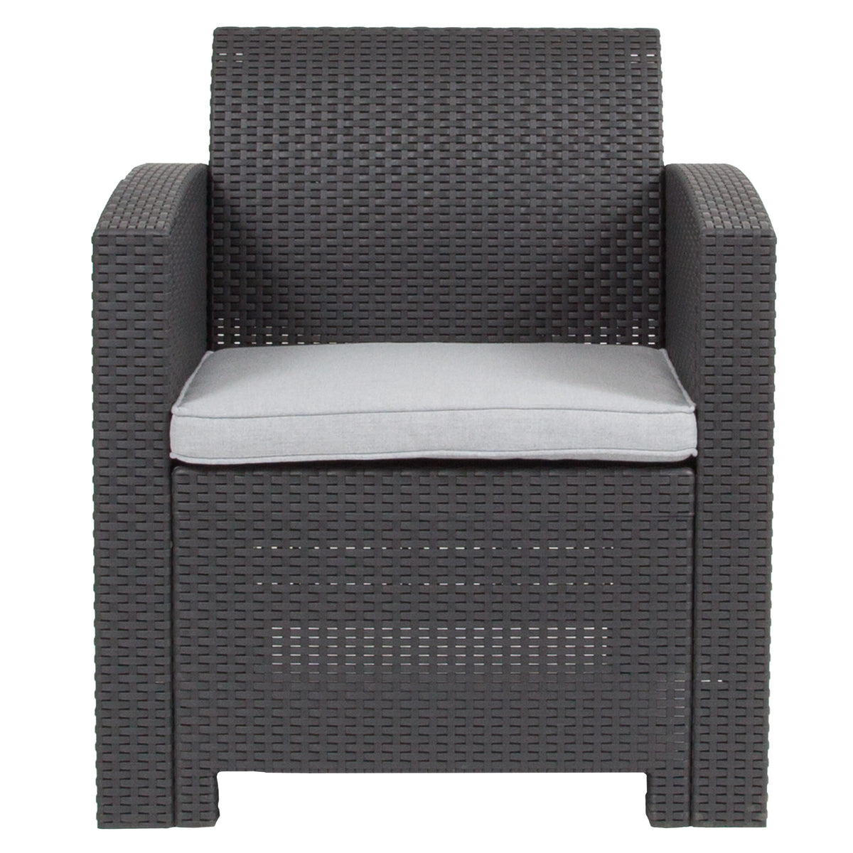 Dark Gray |#| Dark Gray Faux Rattan Chair with All-Weather Light Gray Cushion - Patio Chair