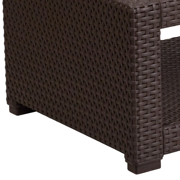 Chocolate Brown Faux Rattan Coffee Table - Outdoor Accent Table - Patio Table