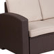Chocolate Brown |#| Chocolate Brown Faux Rattan Loveseat with All-Weather Beige Cushions